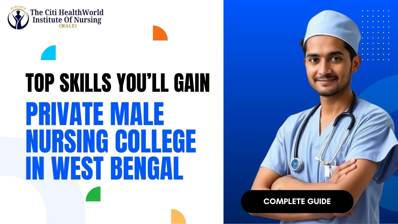 A male nurse in uniform standing confidently at a private male nursing college in West Bengal