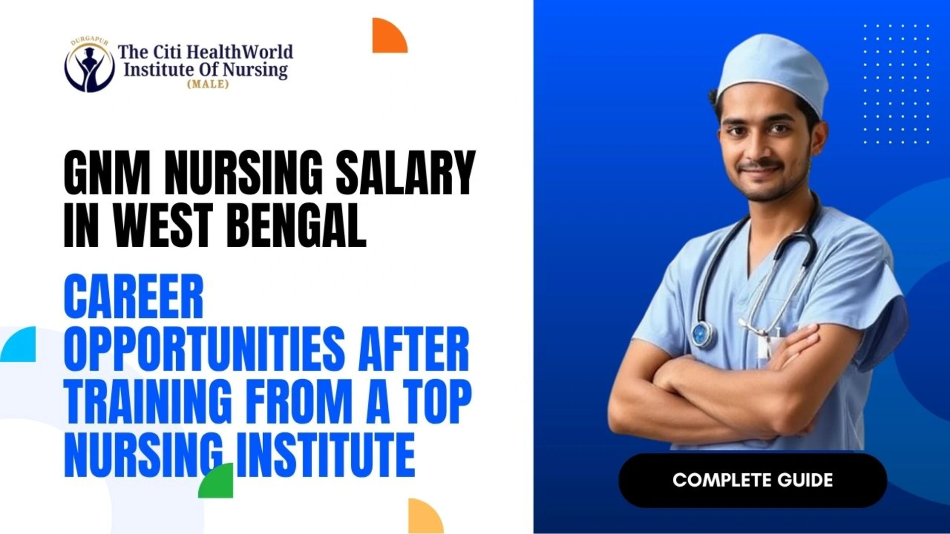 A student standing in front of Health World Hospital, symbolizing career success and good GNM nursing salary in West Bengal