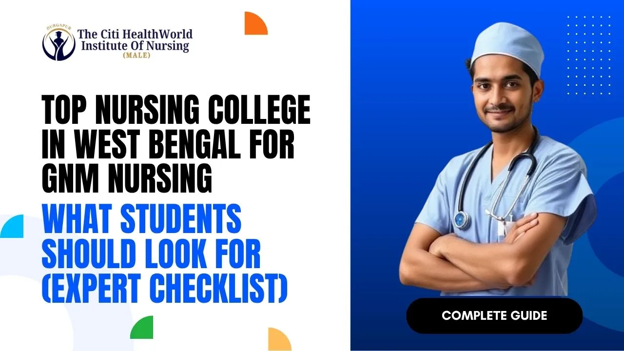 Male GNM nursing student standing in front of a Top Nursing College in West Bengal